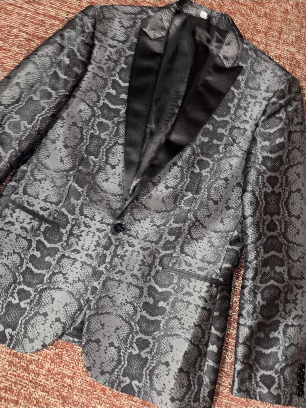 Express metallic snakeskin blazer silver black statement fitted jacket 42R